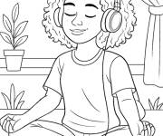 Coloriage Adolescente en m&eacute;ditation
