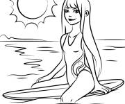 Coloriage et dessins gratuit Adolescente  faisant du surf à imprimer