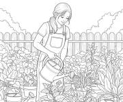 Coloriage Adolescente fait du jardinage