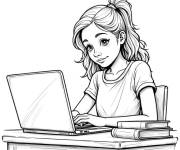 Coloriage Adolescente travaille sur l'ordinateur portable