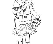 Coloriage Adolescente v&ecirc;tu en automne