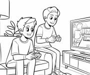 Coloriage Amis ados jouent aux jeux vid&eacute;o
