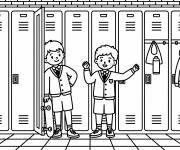 Coloriage Deux adolescents dans un couloir scolaire
