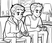 Coloriage Deux adolescents jouant au jeu Fifa
