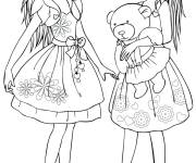 Coloriage Deux filles ados avec leurs our en peluche