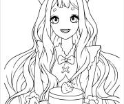 Coloriage Fille ado apporte un g&acirc;teau