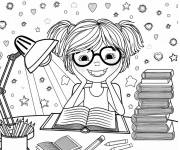 Coloriage Fille ado rigolote qui &eacute;tudie