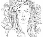 Coloriage Illustration d'une adolescente au couronne fleuri