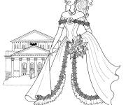 Coloriage Jeune fille en robe de princesse