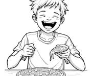 Coloriage L'Adolescent mange du Pizza