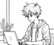 Coloriage L'Adolescent style anime sur son iMac