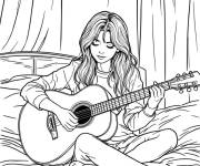 Coloriage La jeune adolescente joue &agrave; la guitare
