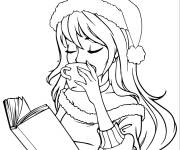 Coloriage Lisant un livre et buvant un caf&eacute;