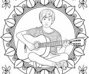 Coloriage Mandala d'un adolescent jouant au guitare