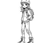 Coloriage Petite adolescente sur chaussure &agrave; roues