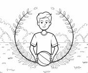 Coloriage Un adolescent avec un ballon de basket au centre d'un cercle