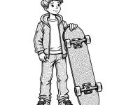 Coloriage Un Adolescent tenant le skateboard