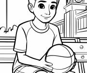 Coloriage Un ados assis avec un ballon