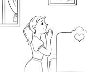 Coloriage et dessins gratuit Une adolescente faisant une pri&egrave;re à imprimer
