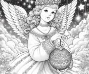 Coloriage Agr&eacute;able fille ange de Noel avec boule sapin
