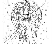 Coloriage Ange de Noel &agrave; motifs en &eacute;toiles