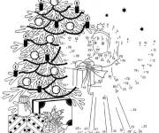 Coloriage Ange de noel a relier en d&eacute;corant le sapin