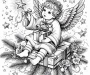 Coloriage Ange de Noel aimable avec une &eacute;toile lumineuse