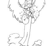 Coloriage Ange de noel avec coeur debout sur une nuage