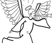 Coloriage et dessins gratuit Ange de No&euml;l avec instrument musicale trompette à imprimer