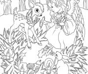 Coloriage Ange de Noel avec les animaux de la foret