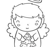 Coloriage Ange de Noel avec mini sapin