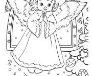 Coloriage Ange de Noel avec sapin