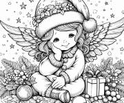 Coloriage Ange de Noel avec un bonnet magnifique