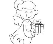 Coloriage Ange de No&euml;l avec un cadeau facile
