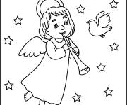 Coloriage Ange de Noel avec un oiseau