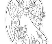 Coloriage Ange de Noel avec un sac de cadeaux