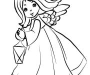 Coloriage Ange de Noel avec une lampe