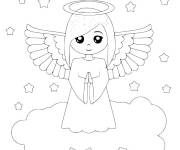 Coloriage Ange de Noel dans le ciel imprimable