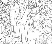 Coloriage Ange de noel dans le jardin