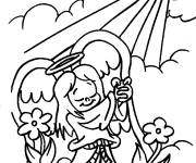 Coloriage Ange de Noel dans les cieux