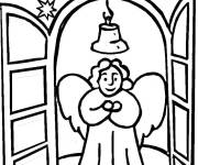 Coloriage Ange de Noel dans une &eacute;glise