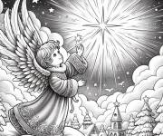 Coloriage Ange de Noel &eacute;claire la nuit de No&euml;l