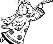 Coloriage Ange de Noel en soufflant sur la trompette