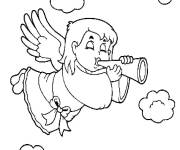 Coloriage et dessins gratuit Ange de Noel en volant avec son instrument à imprimer