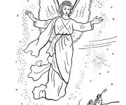 Coloriage Ange de Noel et la naissance de J&eacute;sus