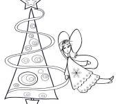 Coloriage et dessins gratuit Ange de noel et sapin en ligne à imprimer