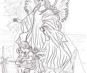 Coloriage Ange de Noel gardien des enfants