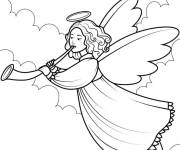 Coloriage Ange de Noel jouant de la musique en couleur