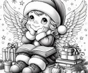 Coloriage Ange de Noel mignon reveux