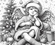 Coloriage Ange de Noel pensif avec son jouet